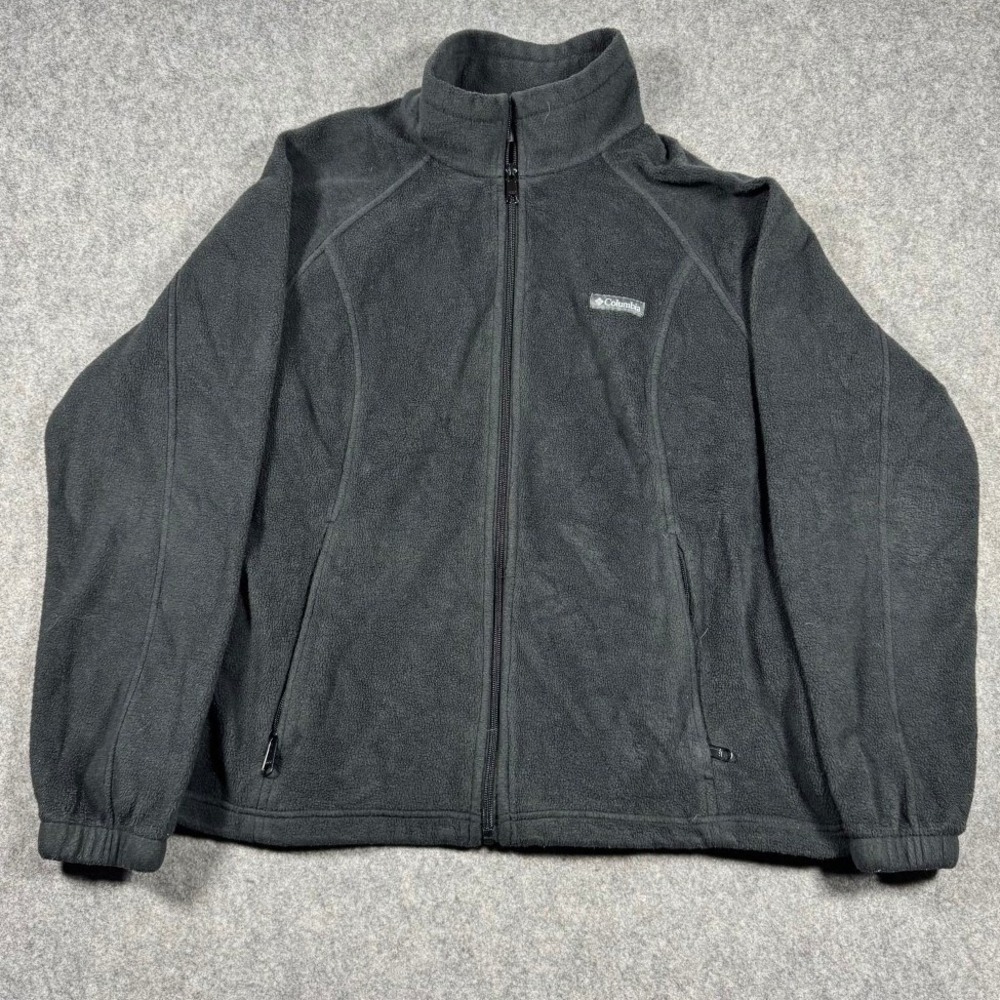 Columbia Mens Full Zip Fleece Jacket Black XL Mock Neck Pockets Causal Hiking